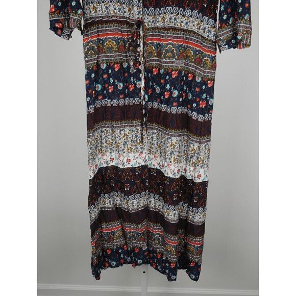 NXH Women's Brown & White Arabesque Button-Up Dress XL - Picture 4 of 13